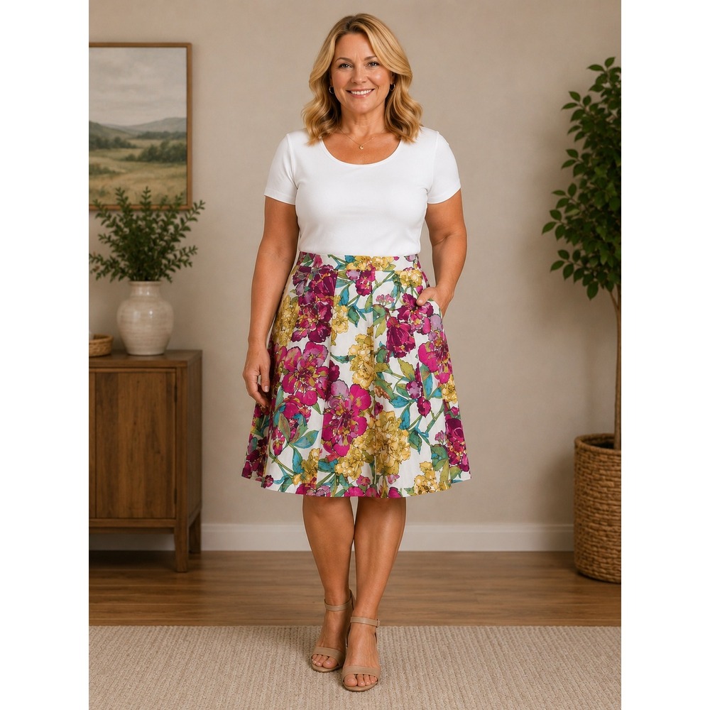 Lane‎ Bryant A-Line Skirt Womens 16 Multicolor Floral Cotton Stretch Knee Length